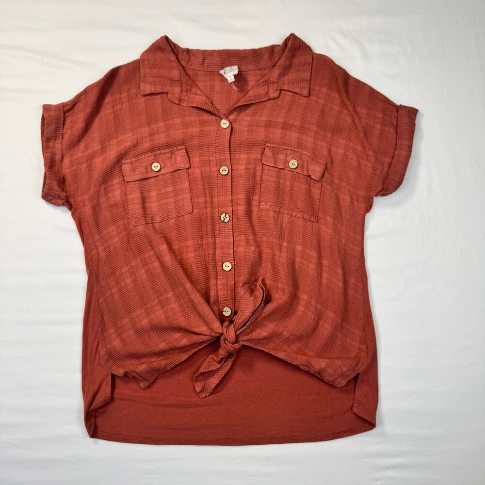 Naif Font-Tie Blouse Brick Red Terracotta Women’s Large Boho Peasant Utility - Picture 11 of 14
